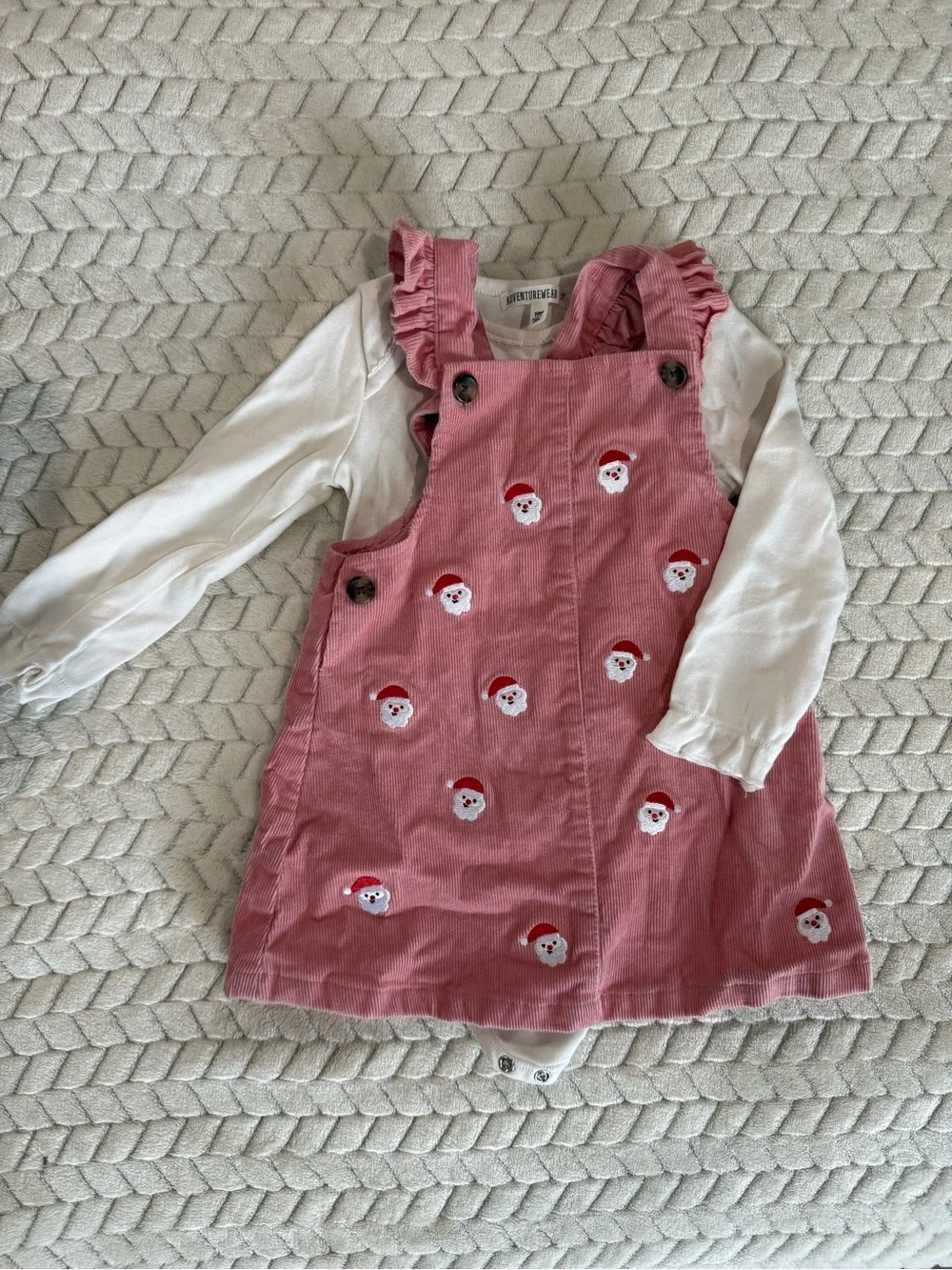 Pink Corduroy Dress with Santa Embroidery